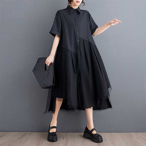 Mesh Patchwork Loose Irregular Shirt Dress