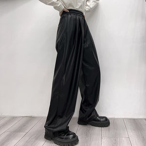 Retro Pu High Waist Loose Wide Leg Pants