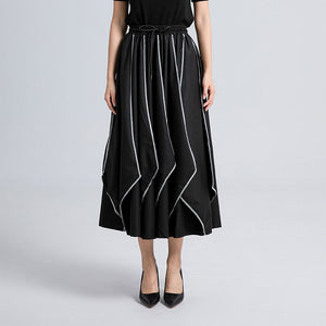 Irregular Pleated Contrast Color High Waist Skirt Pants