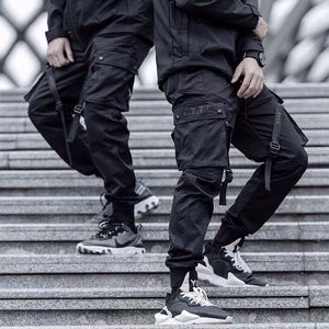 Black Slim-fit Multi-pocket Casual Pants