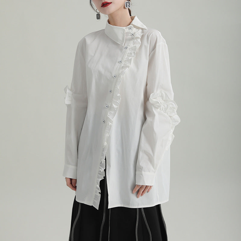 Ruffled Irregular Long Shirt