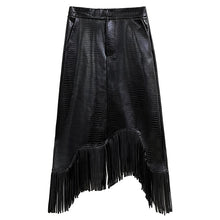 Load image into Gallery viewer, Asymmetrical Fringed Pu Leather Skirt
