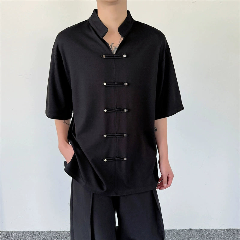 Stand Collar Loose Buttoned Shirt