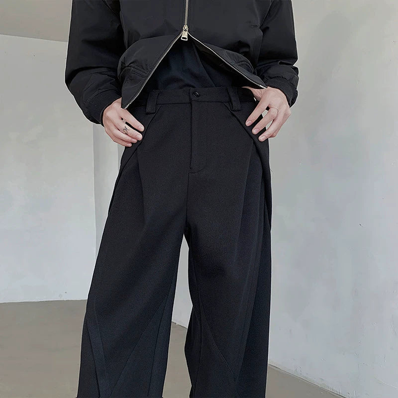 Draped Pleated Straight-leg Suit Trousers