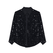 Load image into Gallery viewer, Sequin Loose Casual Lapel Shirt
