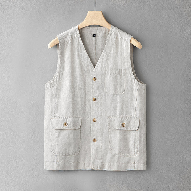 V Neck Linen Casual Vest