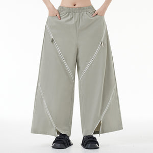 Zip Casual Straight Wide Leg Pants