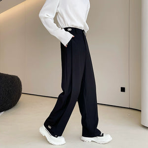 Metal Button Embellished Draped Wide-leg Trousers