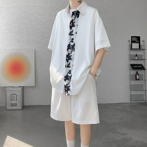 Summer Ice Silk Lapel Shirt Shorts Two-piece Suit