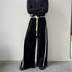 Vintage Mercerized Velvet Drawstring Thickened Wide Leg Pants