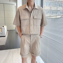 Load image into Gallery viewer, Pleated Simple Shirt and Shorts Set
