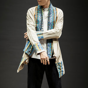 Ethnic Printed Cotton Linen Cardigan