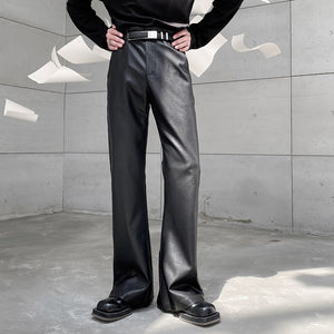 Black PU Leather Flared Casual Pants