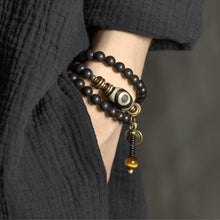 Load image into Gallery viewer, Ethnic Retro Cylindrical Dzi Beads Ebony Bracelet
