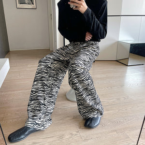 Wide-leg Tiger Print Loose Straight Suit Trousers