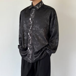 Embroidered Graphic Satin Long Sleeve Shirt