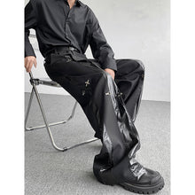 Load image into Gallery viewer, Metal Airplane Buckle PU Leather PatchworkTrousers
