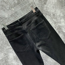 Load image into Gallery viewer, Casual Permed Ripped Black Stretch Denim Pencil Pants
