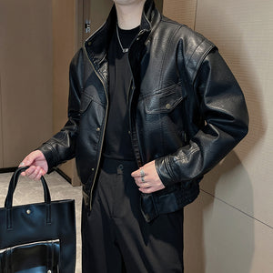 Black Shoulder Padded Motorcycle Short Jacket