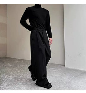 Straight Leg Belted Draped Suit Trousers