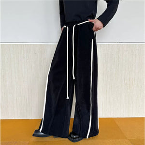 Vintage Mercerized Velvet Drawstring Thickened Wide Leg Pants