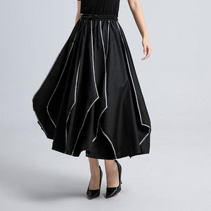 Irregular Pleated Contrast Color High Waist Skirt Pants