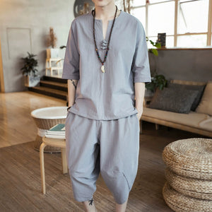 Cotton And Linen Short-Sleeved Casual Suit