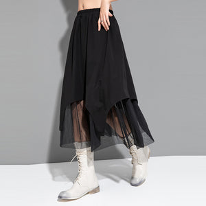 Irregular Hem Panel Mesh Skirt