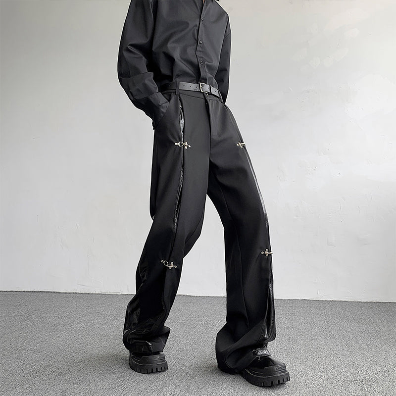 Metal Airplane Buckle PU Leather PatchworkTrousers