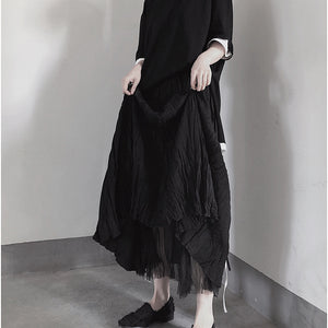 Mesh Pleated Long Skirt