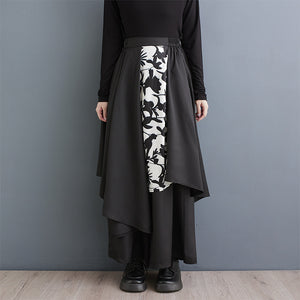 Spliced Loose High-waisted Irregular Wide-leg Pants Skirt