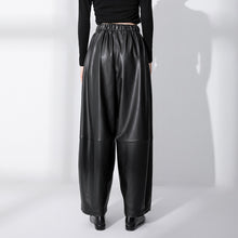 Load image into Gallery viewer, Simple Black Matte Loose Spliced PU Leather Casual Pants
