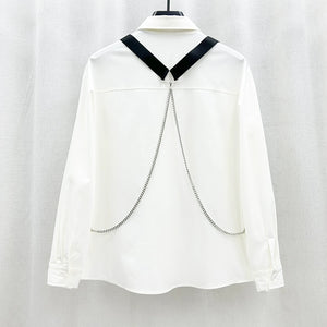 Chain Strap Loose Long Sleeve Shirt