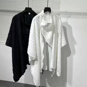 Irregular Pleated Loose Bat Sleeve Shirt Cardigan