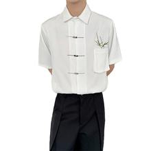 Load image into Gallery viewer, Buttoned Loose Pocket Embroidered Short-sleeved Shirt
