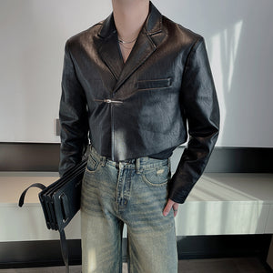 Short Leather Suit Jacket