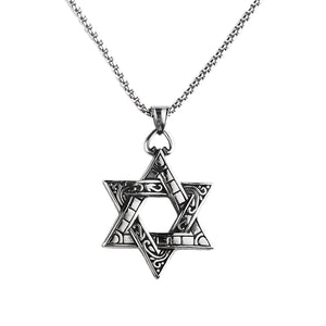 Double-sided Six-pointed Star Pendant Titanium Steel Necklace