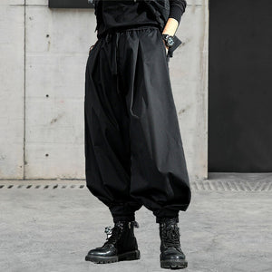 Black Pleated Wide-leg Harem Pants