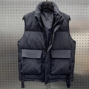 Black WorkwearLoose Zipper Down Vest