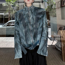 Load image into Gallery viewer, Pleated Spray-painted Stand-up Collar Jacket
