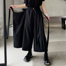 Load image into Gallery viewer, Irregular Pleated Ribbon Stitching Fake Two-piece Wide-leg Pants
