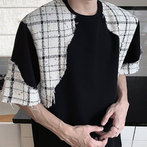 Patchwork Shoulder Pad Casual T-shirt