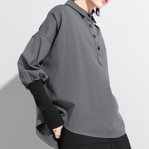 Slimming Pullover Lapel Loose Stitching Top