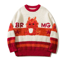 Load image into Gallery viewer, Round Neck Embroidered Dragon Loose Knitted Sweater
