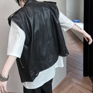 Retro PU Leather Zipper Vest Jacket