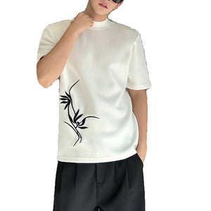 Half Turtleneck Slim Fit Embroidered Casual T-shirt