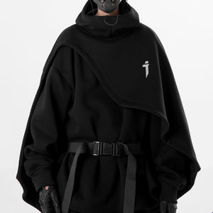 High Collar Fake Two Piece Cape Hooded Sweatshirt