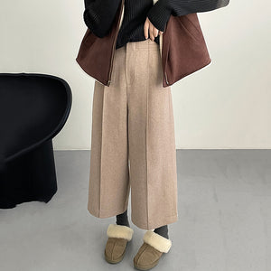 Solid Wool-blend Wide-leg Pants