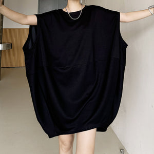 Retro Bat-Shaped Loose Sleeveless Solid Color Dress