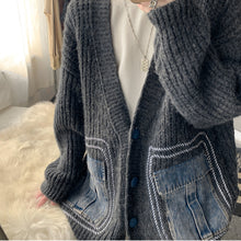 Load image into Gallery viewer, Lazy Denim Pocket Patchwork Sweater Jacket
